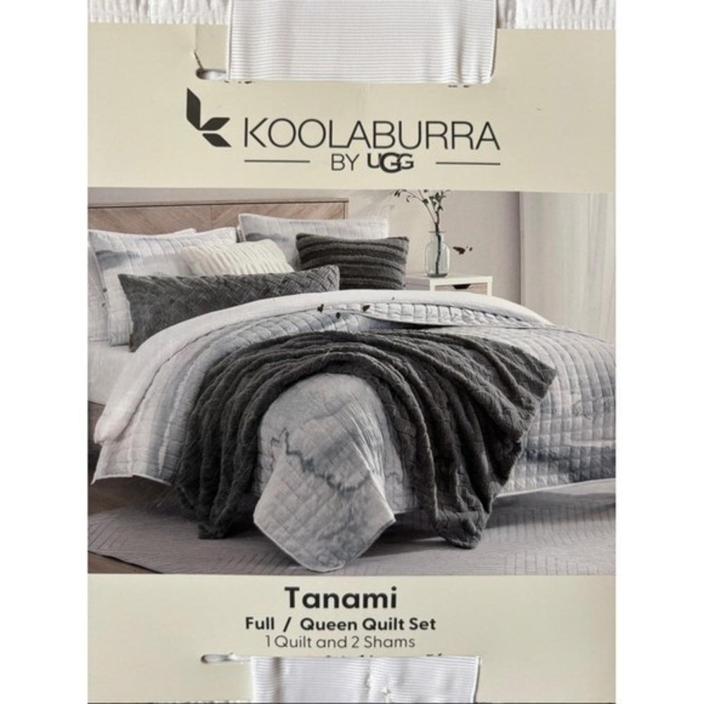 Koolaburra by UGG TANAMI Gray White Ombre Full Queen Quilt Set 2 Shams GIFT NEW